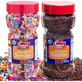 Lieber's Rainbow &amp; Chocolate Sprinkles Bundle, 11 Oz Shakers, Pack of 2 | Colorful Dessert Topping Jimmies for Cakes, Cookies, Brownies and Ice Cream, Baking &amp; Decorating, No Confectioner's Glaze.