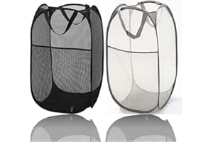 2 Pack Mesh Pop-up Laundry Hamper, Foldable Laundry Basket with Side Pocket and Durable Handles, Collapsible Washing Laundry 