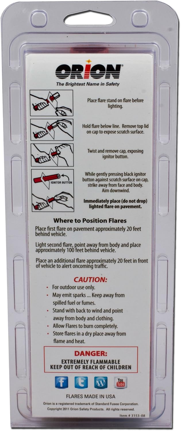 Orion Safety Products 3153-08 3-15 Minute Road Flares (1 Pack of 3 Flares)- Model # 3153-08: Automotive
