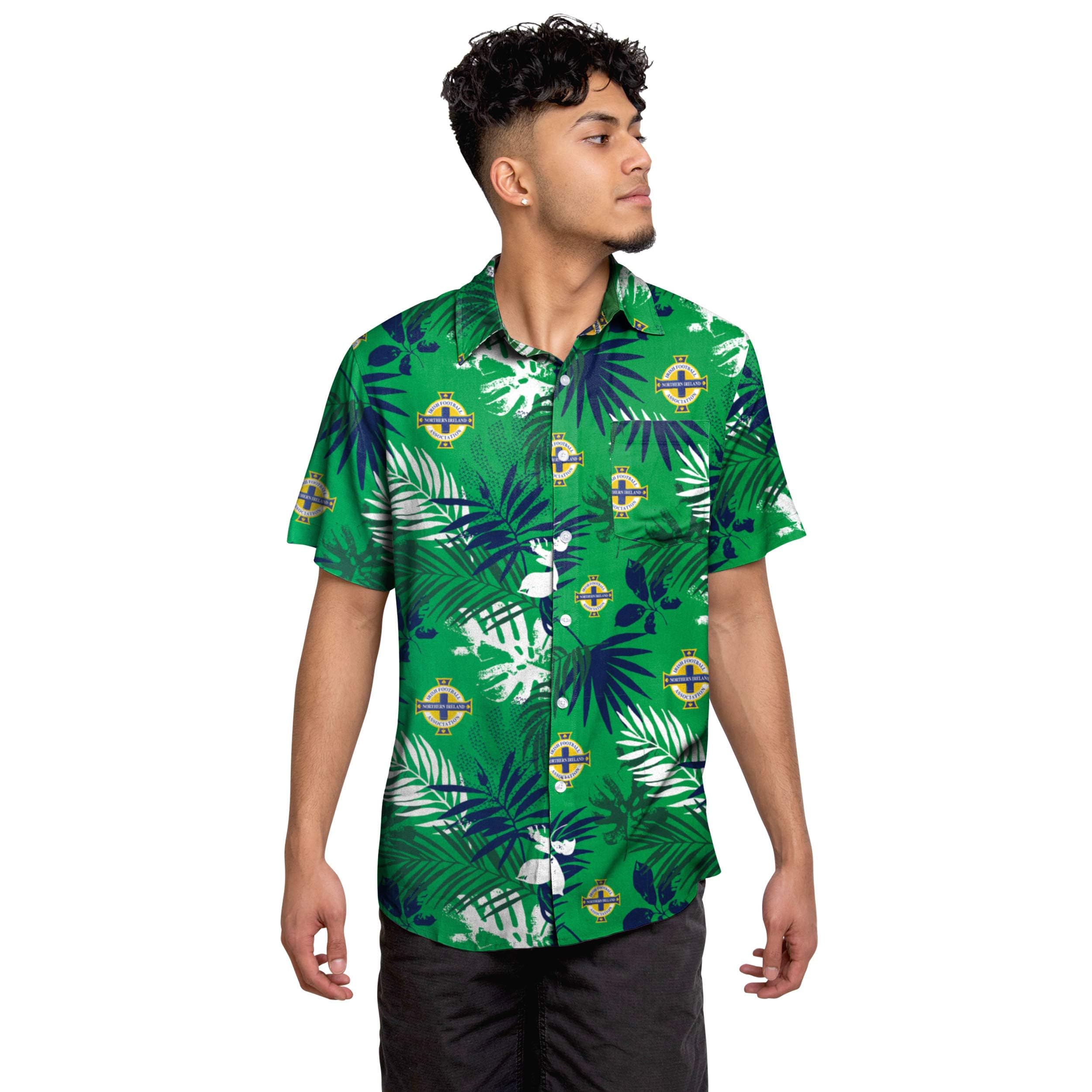 FOCO Official Scotland SFA Men's Football Floral Tropical Beach Short Sleeve Shirt Small