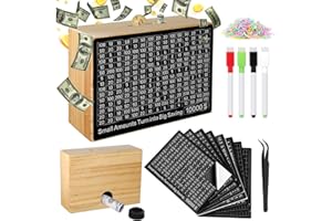 HODNSZRIT Larger 10000 Savings Challenge Box with 8 Targets$ 500-$10k Cash Vault Wooden Money Saving Box Caja De Ahorros Piggy Bank Reusable Coin Bank with Dry Erase Pen/Savings Trackers/Rubber Band-Burlywood