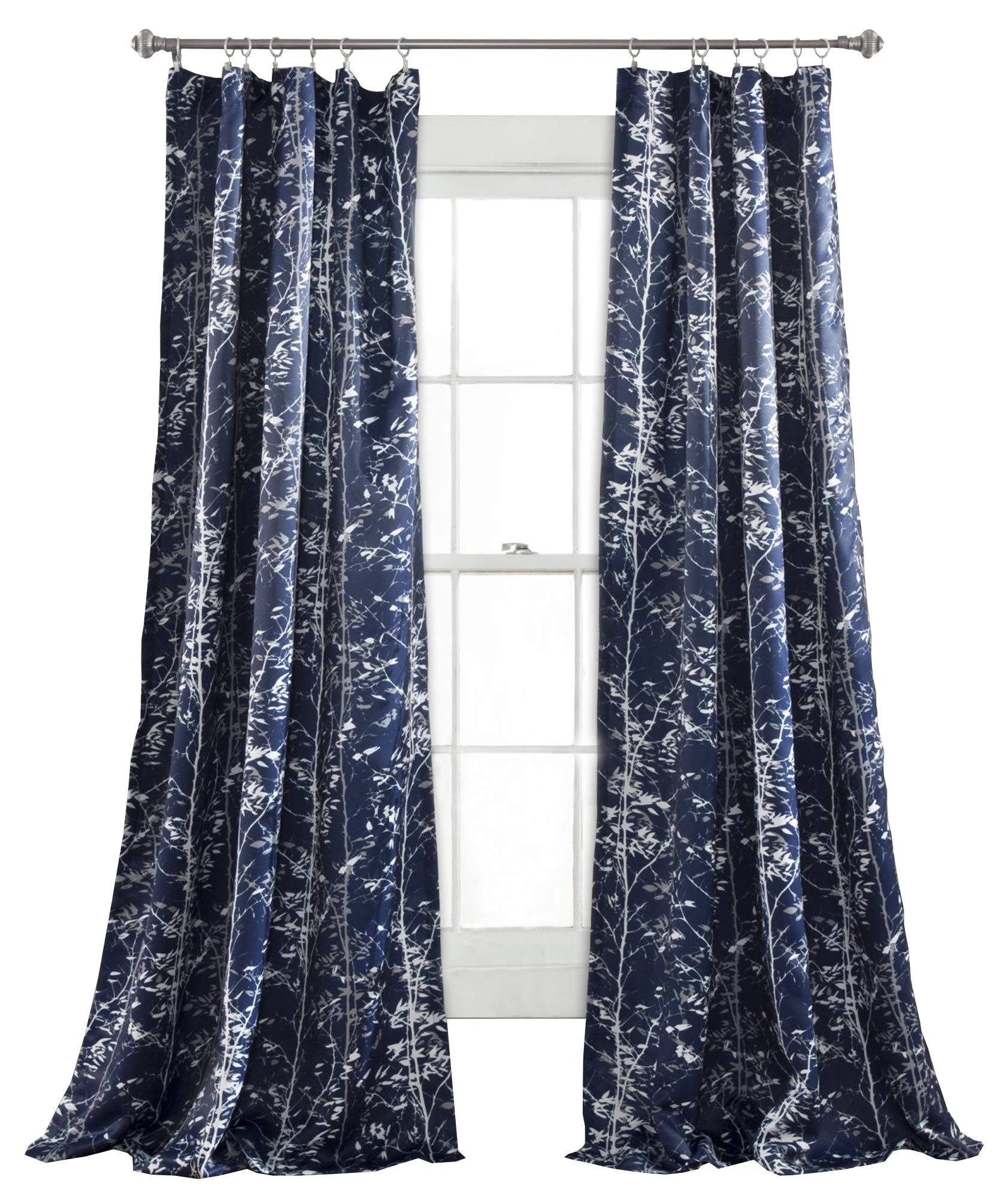 Lush Decor Forest 84 X 52 1 Curtains-Tree Branch Leaf Darkening Window Panel Drapes Set for Living, Dining, Bedroom (Pair), 84 in x 52 in, Navy