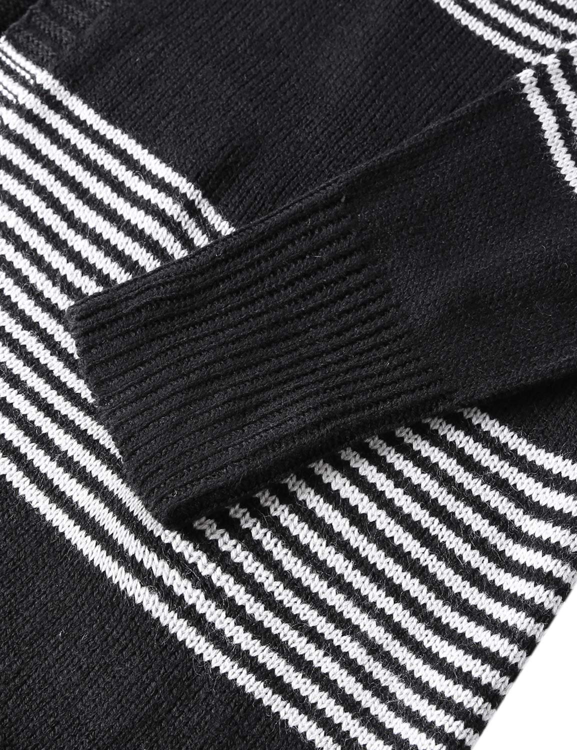 Blooming Jelly Ladies Striped Open Front Longline Black Knit Sweater Cardigans for Women with Pocket and Ribbed Hem,Black S