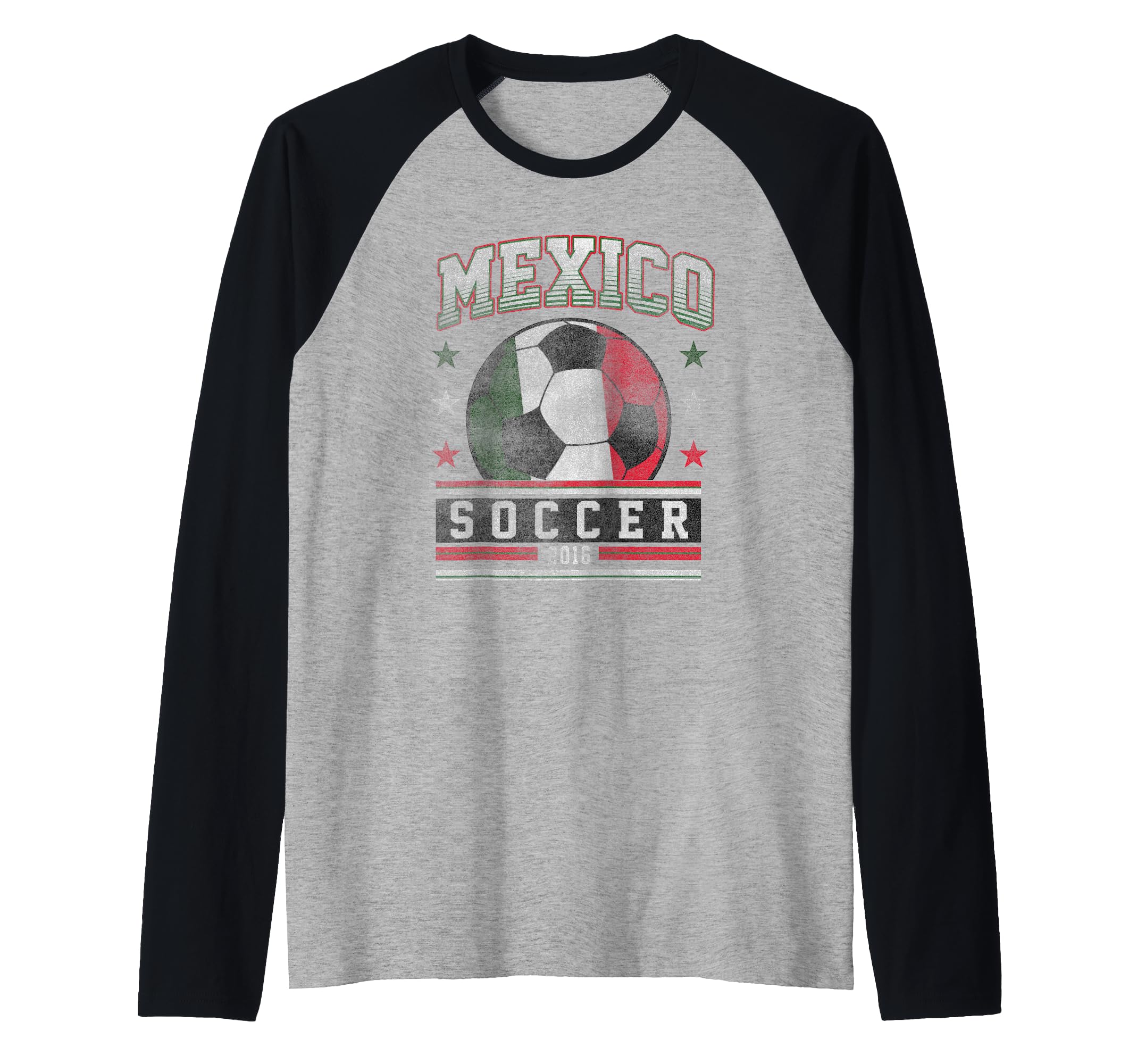 Mexico Soccer Green White Red Ball Raglan Baseball Tee