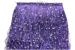 SEW TRENDS 2 Yards of 8" Long Starlight Silver Rainbow Sequins Chainette Fringe Yarn Thread Tassel Trim-Purple