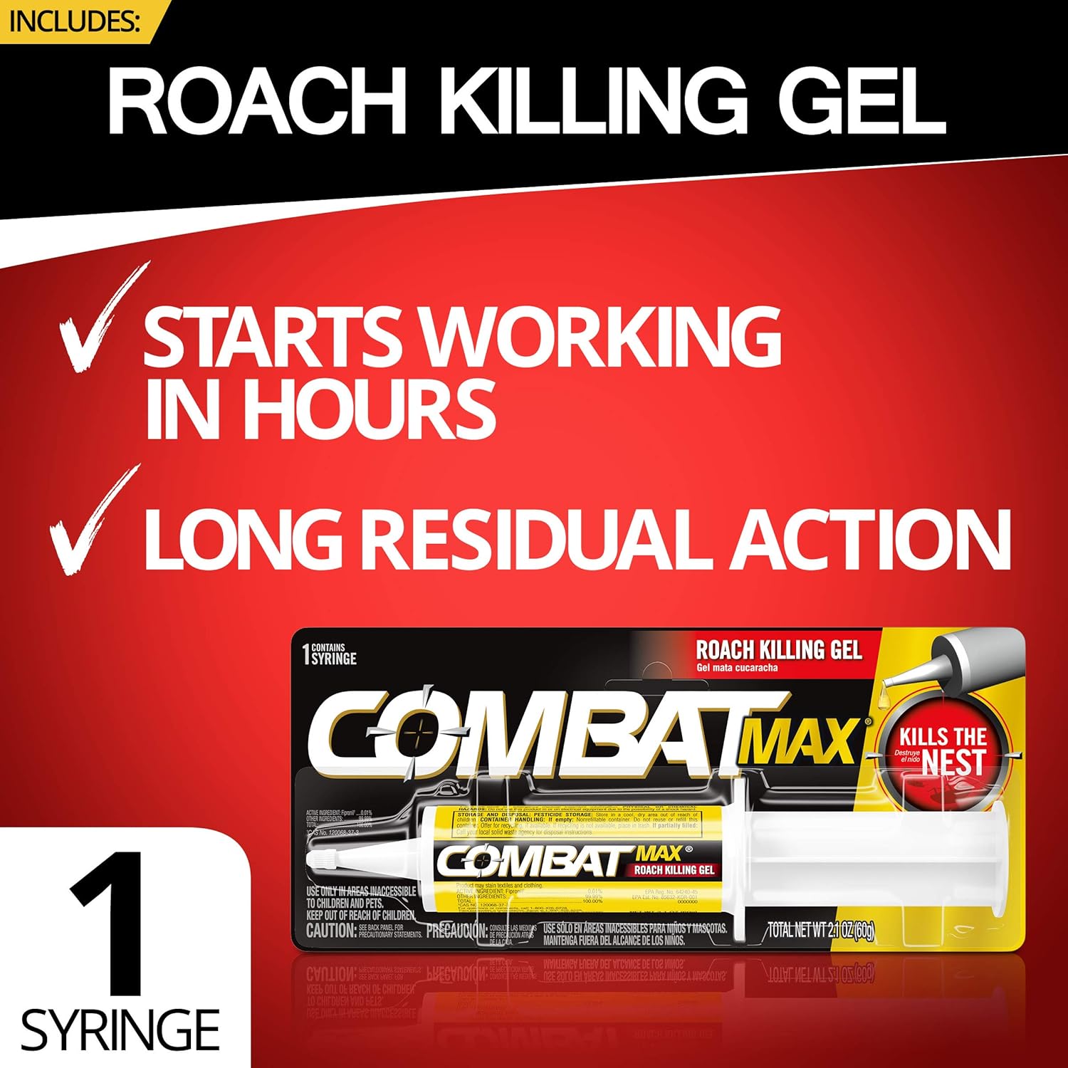 Combat Max Roach Killing Gel for Indoor and Outdoor Use, 1 Syringe, 2.1 Ounces: Health & Personal Care