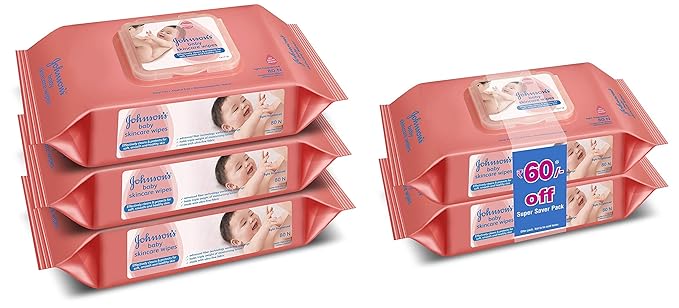 Johnsons Baby (3 Packs, 80 Sheets per Pack) and Baby Wipes (2 Packs, 160 Sheets per Pack)
