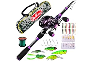 Fishing Rod and Reel Combo - 6.9ft Telescopic Spincast Rod with Left Handed Baitcasting Reel Combos - Sea Saltwater Freshwate