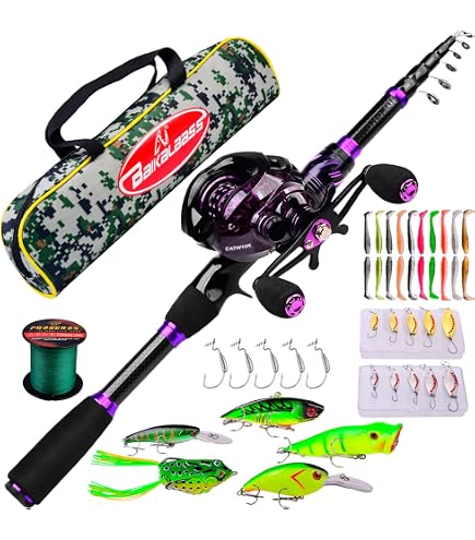 Fishing Rod and Reel Combo, 6.9ft Telescopic Spincast Rod with Left Handed Baitcasting Reel Combos, Sea Saltwater Freshwater Ice Bass Fishing Tackle Set Fishing Rods Kit : Sports & Outdoors