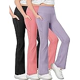 Desol 3 Pack Girls Flare Leggings with Pockets, High Waist Bootcut Yoga Pants, Dance Athletic Bell Bottoms for Teen &Kids