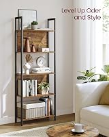 VASAGLE 5 Tier Bookcase Storage Shelf Rustic Brown Industrial Steel Frame view 5