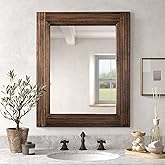 YOSHOOT Hand-Made Wooden Spliced Wall Mirror for Bathroom, Rustic Farmhouse Vanity Mirror, Décor Wall Art, Solid Wood Frame, 