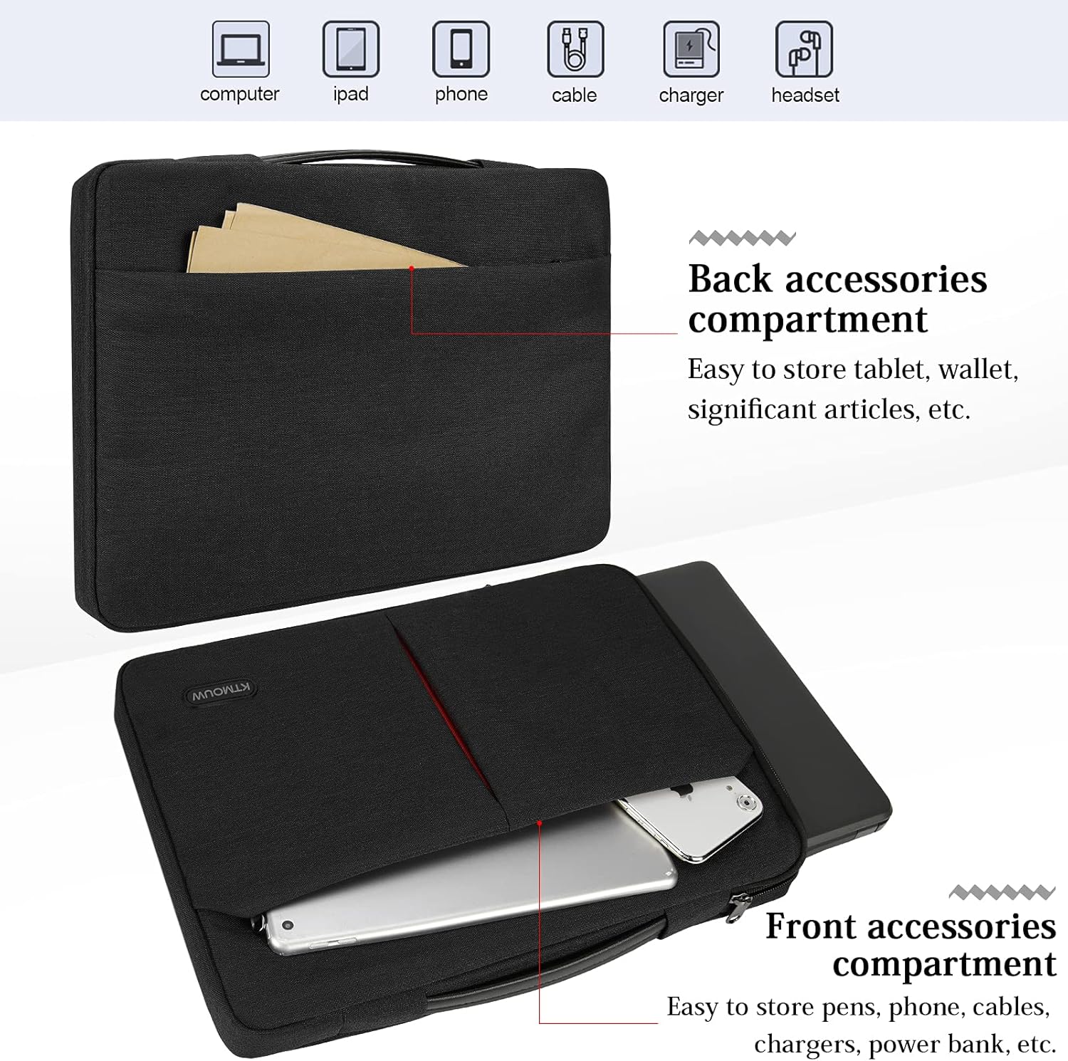 Laptop Sleeve Case 13-14 Inch Waterproof Portable Handle Laptop Case 360 Protective Laptop Work Briefcase Bag Compatible with 13" MacBook Air/Pro, 13-14 inch Acer/ASUS/HP/Lenovo/Dell Notebook, Black