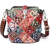 Segater Women 3D Floral Multicolor Small Crossbody Bag Genuine Leather Handbag Snake Pattern Colorful Spliced Shoulder Purse