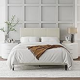 IOILORI Full Size Bed Frame with Upholstered Headboard, Sturdy Wood Slats, No Box Spring Required, Silent, Easy Assembly,Beige