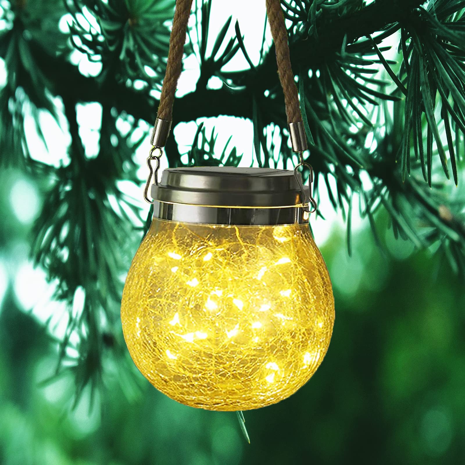 Solar Lantern Lights, ZQX Hanging LED Solar Garden Lights, Solar Mason Jar Light,IP65 Waterproof Glass Jar Fairy Lights for Balcony Fence Garden Patio Fence Yard Lawn Decoration(Warm White)