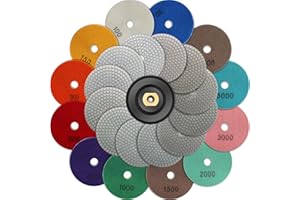 12+1 Pack Diamond Polishing Pads Set, Anglecai 4 Inch Dry/Wet Granite Stone Polish Pad Kit for Concrete Polishing, 50-8000 Grit for Marble Stone Sanding, Grinding