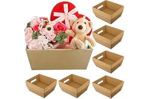 Fainne 20 Pcs Christmas 10" x 8" Empty Gift Baskets Xmas Kraft Cardboard Baskets with Handles Bulk Empty Gift Trays Containers for Christmas New Year Holiday Basket Stuffer Decor(Brown)