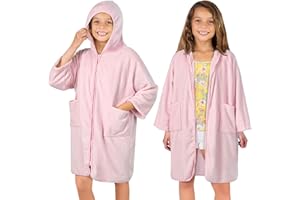 SUN CUBE Hooded Towel Robe for Kids, Zip Up Swim Parka Beach Cover Up for Girls Boys, Surf Poncho Changing Bath Towel 7-10