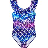 XiaoMoSha Girls Swimsuits Ruffled Round Neck One Piece Bathing Suits Quick Dry UPF 50+ Summer Hawaii Swimwear for Kids 3-10T
