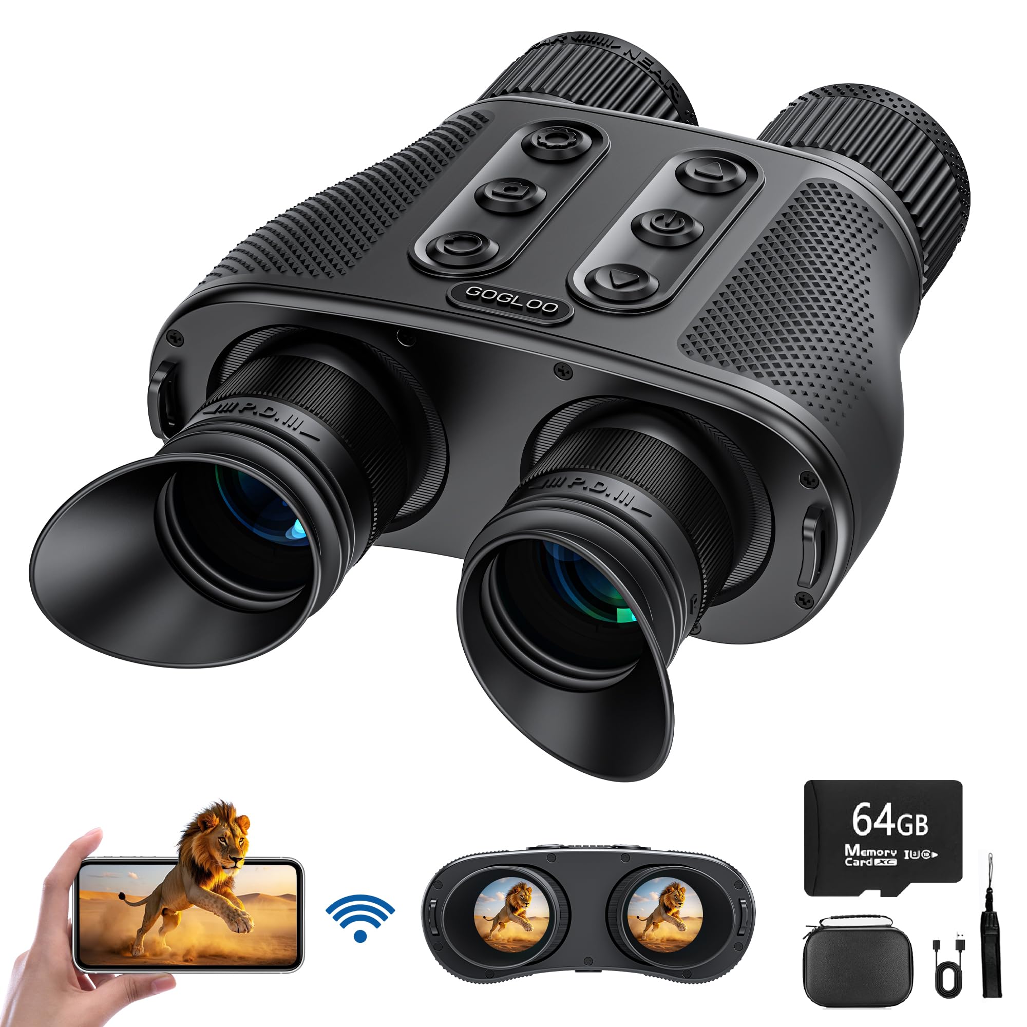 Photo 1 of Gogloo Night Vision Goggles - 4K WiFi Night Vision Binoculars for Adults, Infrared Scope with Camera, App Control?6000mAh Battery and 64GB Card, 8X Digital Zoom for Hunting, Camping, Security, Travel