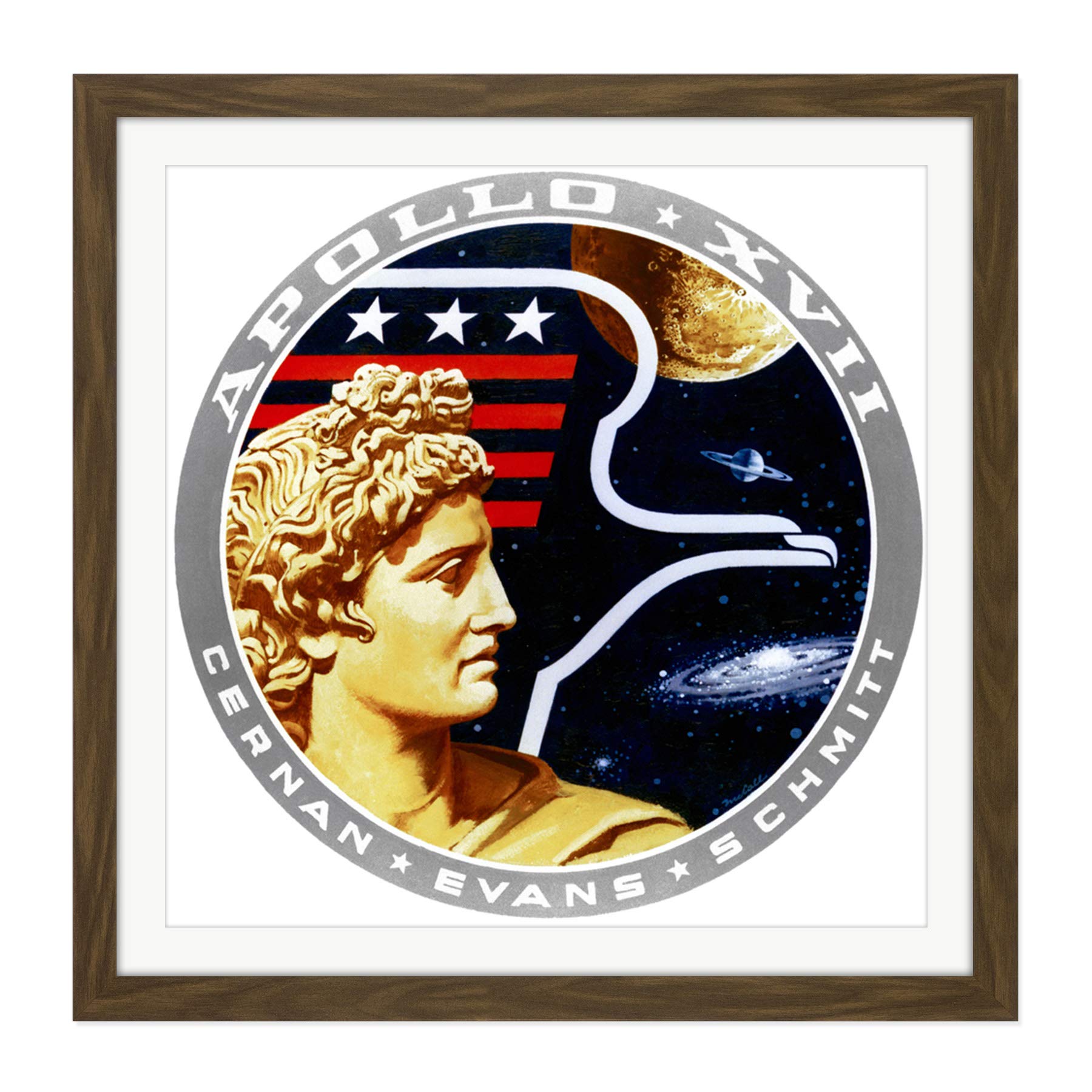 Artery8 Space NASA Apollo 17 Mission Emblem Badge Patch Square Wooden Framed Wall Art Print Picture 16X16 Inch