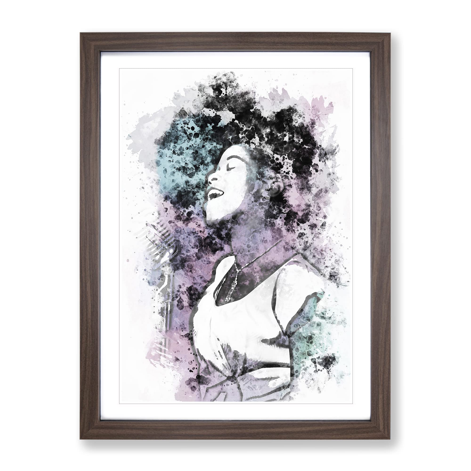 Sarah Vaughan In Abstract Modern Art Framed Wall Art Print, Ready to Hang Picture for Living Room Bedroom Home Office Décor, Walnut A4 (34 x 25 cm)