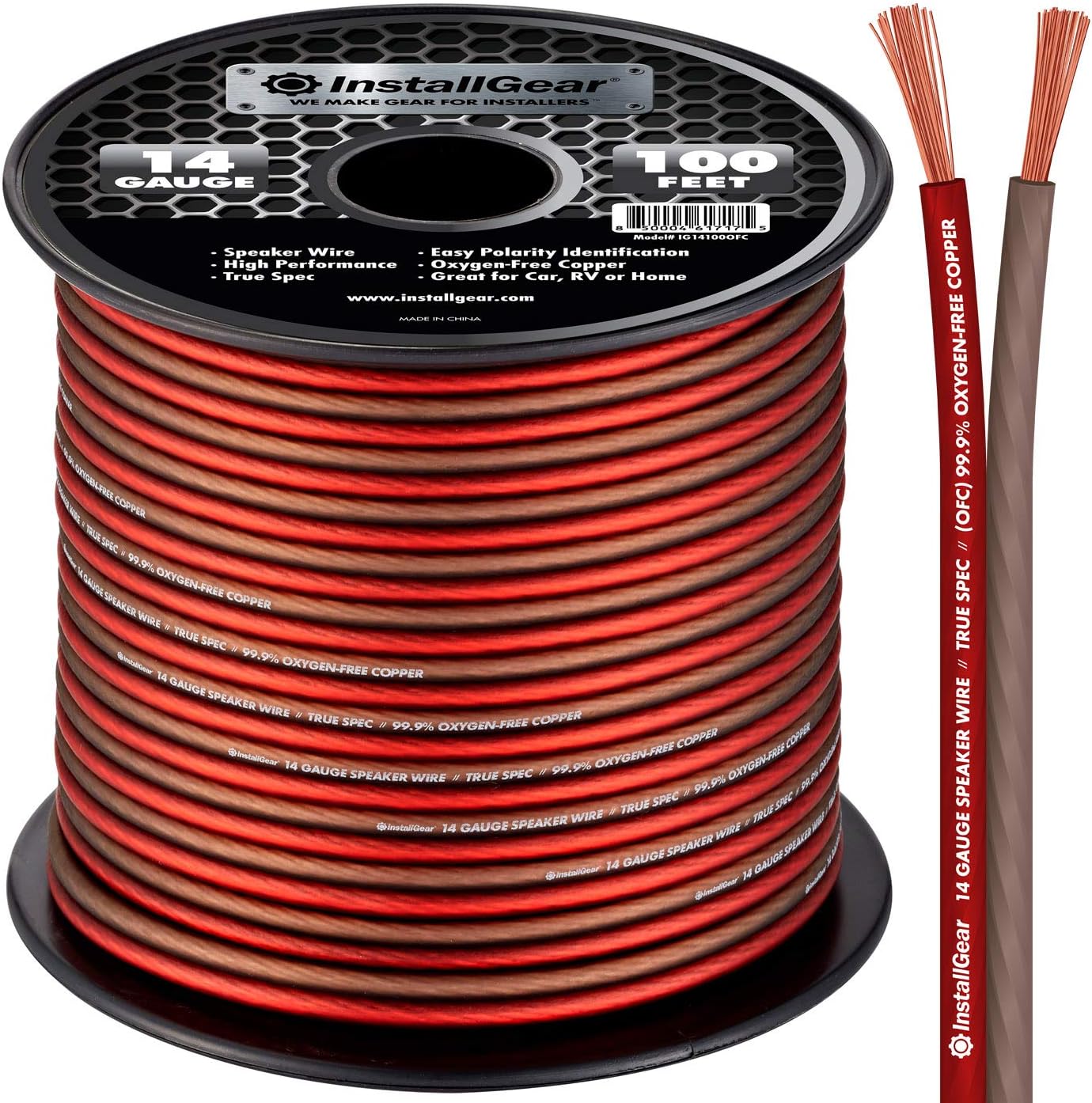 InstallGear 14 Gauge Speaker Wire OFC Oxygen-Free Copper, 100-feet: Car Electronics