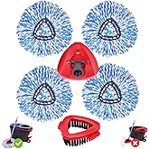 4-Pack Microfiber Spin Mop Head Replacements - Compatible with Oceda RinseClean 2-Tank System,Comes with 1 Mop Scrub Brush, 1