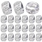 BronaGrand 40pcs 10 mm Silver European Rhinestone Spacer Beads Brass Large Hole Beads Round Rondelle Loose Charm Beads for Snake Chain Bracelet Necklace Jewelry Making Supplies, Hole: 5.5 mm
