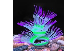 Bluecoco Soft Silica Gel Moves Naturally with Water Flow, Aquarium Decorations Glow in The Dark, Glowing Coral Ornaments for Fish Tank Decorations (Purple, Anemone)