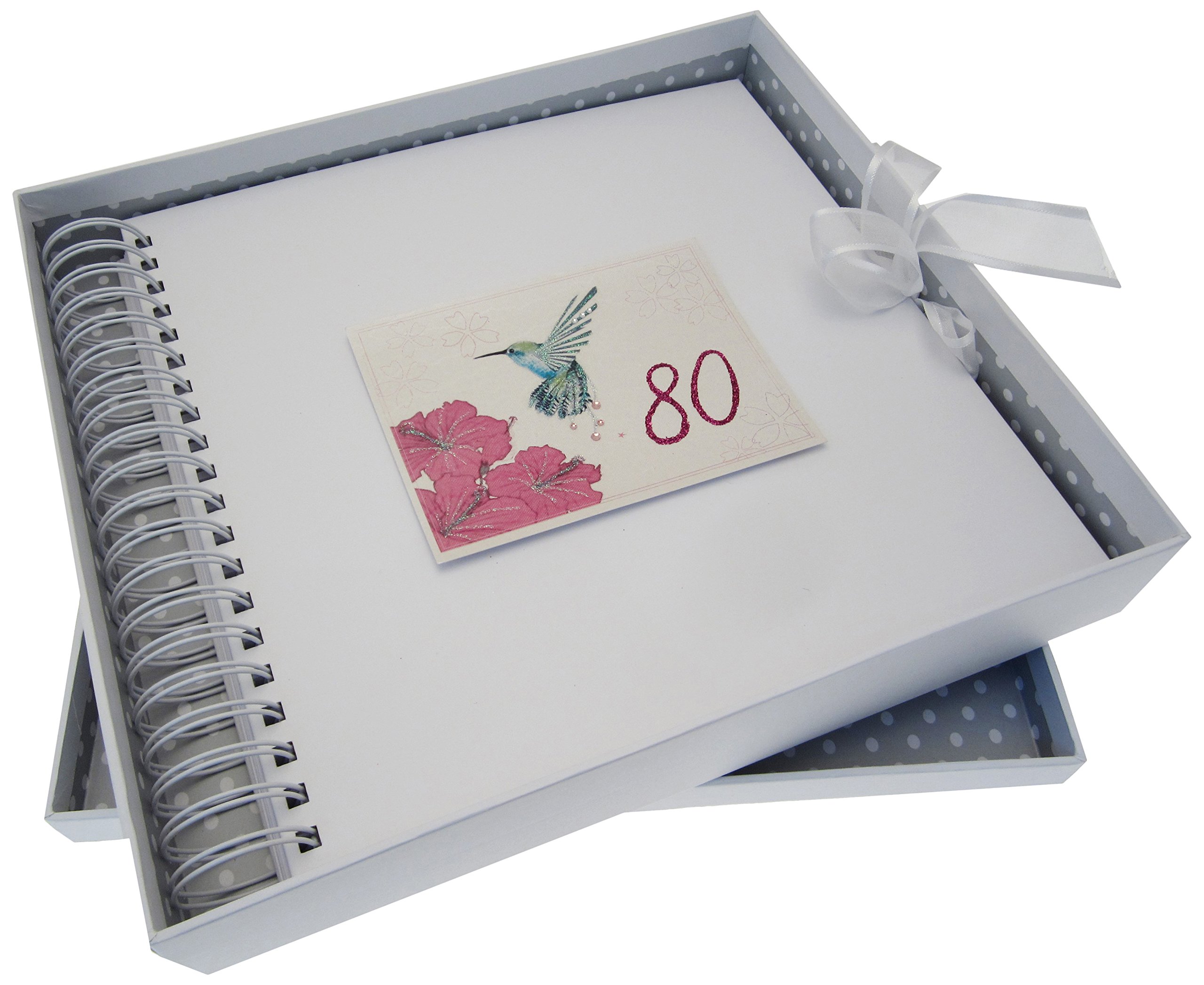 WHITE COTTON CARDS Age 80 Humming Bird,Handmade Card & Memory Book