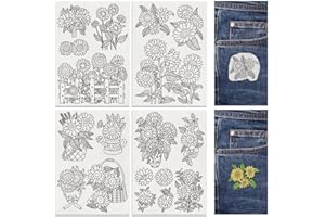 DOODLREAM 18Pcs Sunflowers Bouquets Embroidery Pattern Stabilizers, 8.3"x11.7" Sunflower Water Soluble Stick and Stitch Embroidery Stickers, 4 Sheets Floral Hand Sewing DIY Embroidery Paper