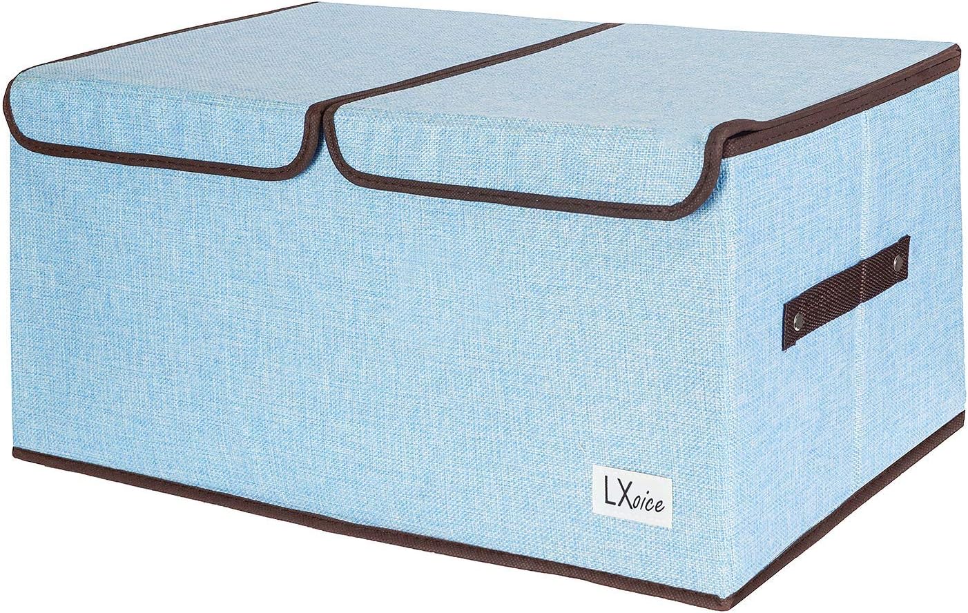 LXOICE Linen Fabric Foldable Cloth Storage Boxes with Lid, Handles, Removable Divider (Sky Blue), Rectangular