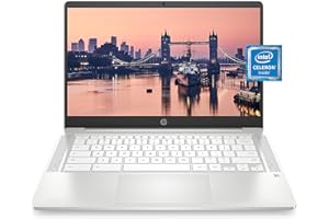 HP Chromebook 14 Laptop, Intel Celeron N4000 Processor, 4 GB RAM, 32 GB eMMC, 14” HD Display, Chrome, Lightweight Computer with Webcam and Dual Mics, Home, School, Music, Movies (14a-na0021nr, 2021)