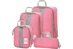 Dec-Mec 4/6 Set Compression Packing Cubes with lable for Travel, Expandable Packing Organizers, Carry On Luggage Suitcase Organizer Bags