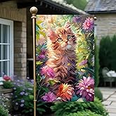 BlissYard Spring Garden Flag 12x18 Inch Floral Kitten Outdoor Banner Double Sided Cat Yard Flag with Colorful Flowers for Porch Lawn Welcome Spring Summer Decor