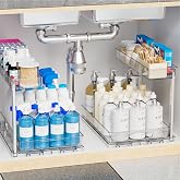 Yieach 2 Pack 14.6&Prime; Deep Pull Out Under Sink Organizer,10.8&Prime; High 2 Tier Slide Out Cabinet Organizer for Kitchen Cabinet,Undersink Organizers,Under Sink Shelves,Bathroom Organizers and Storage,Clear