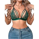 SOLY HUX Women's Lace Bralette Front Closure Bras Wireless Cutout Deep V Triangle Sexy Lace Bra