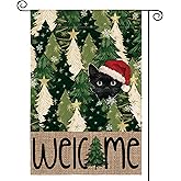 AVOIN colorlife Black Cat Christmas Trees Garden Flag 12x18 Inch Double Sided Outside, Welcome Winter Holiday Yard Outdoor Flag