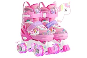 SUPER YOUNGSTER Adjustable Light Up Kids Unicorn Roller Skates for Girls Ages 4-6 5-8 8-12, Toddlers Beginner Cat RollerSkates