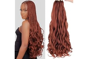 COOKOO 9 Packs 22 Inch Premium Bouncy Braids Hair French Curl Braiding Hair Ginger for Black Women Pre-Stretched Wavy Texture Braiding Synthetic Hair Extensions for Butterfly Locs 350#
