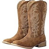 SheSole Extra Wide Calf Cowboy Boots for Women - Confidence & Western Cowgirl Style with Square Toe, Hidden Elastic & Removable Cushion for Easy Comfort