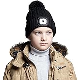 Keains LED Beanie for Kids - Warm Winter Headlamp Hat with USB Charging & 4 LED Bulbs, Gifts for Boys & Girls