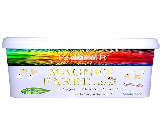 1 Liter ESOCOR MagnetFarbe deluxe + 2 Pin Neodym-Magnete – stark magnethaftend – sehr allergikerfreundlich – Konservierungsmi