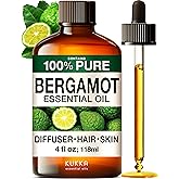 KUKKA Bergamot Essential Oils - 4 Fl Oz - for Hair, Skin, Diffuser, Aromatherapy & DIY Soap Making Scent