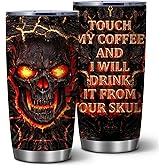 Equoza Birthday Gifts for Men,Funny Skull Tumbler for Men, Fire Lava Design,20oz Insulated Stainless Steel Vacuum Coffee Mug