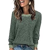 WIHOLL Long Sleeve Shirts for Women Lightweight Sweaters Fall Outfits 2026 Color Block Winter Clothing Dressy Casual Soft