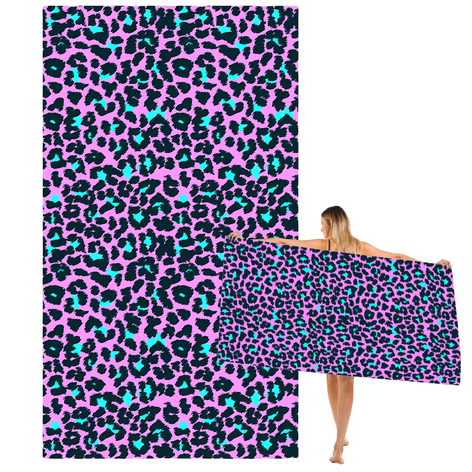 Mienocol Large Quick Dry Microfibre Beach Bath Towel for Adult,Purple Leopard Print Sand Free Beach Towel with Bag,Lightweight Gym Yoga Sports Towel,Compact Travel Summer Beach Towel for Women Men