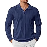 Rela Bota Mens Knit Polo Shirts Long Sleeve Fashion Textured Sweaters Casual Thermal Stretchy Collared Dress Golf Shirt